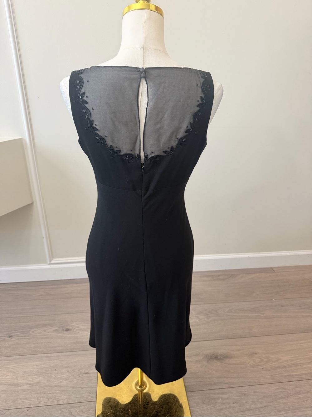 Ann Taylor Black Midi Dress with Sheer Beaded Yoke - Picture 7 of 10